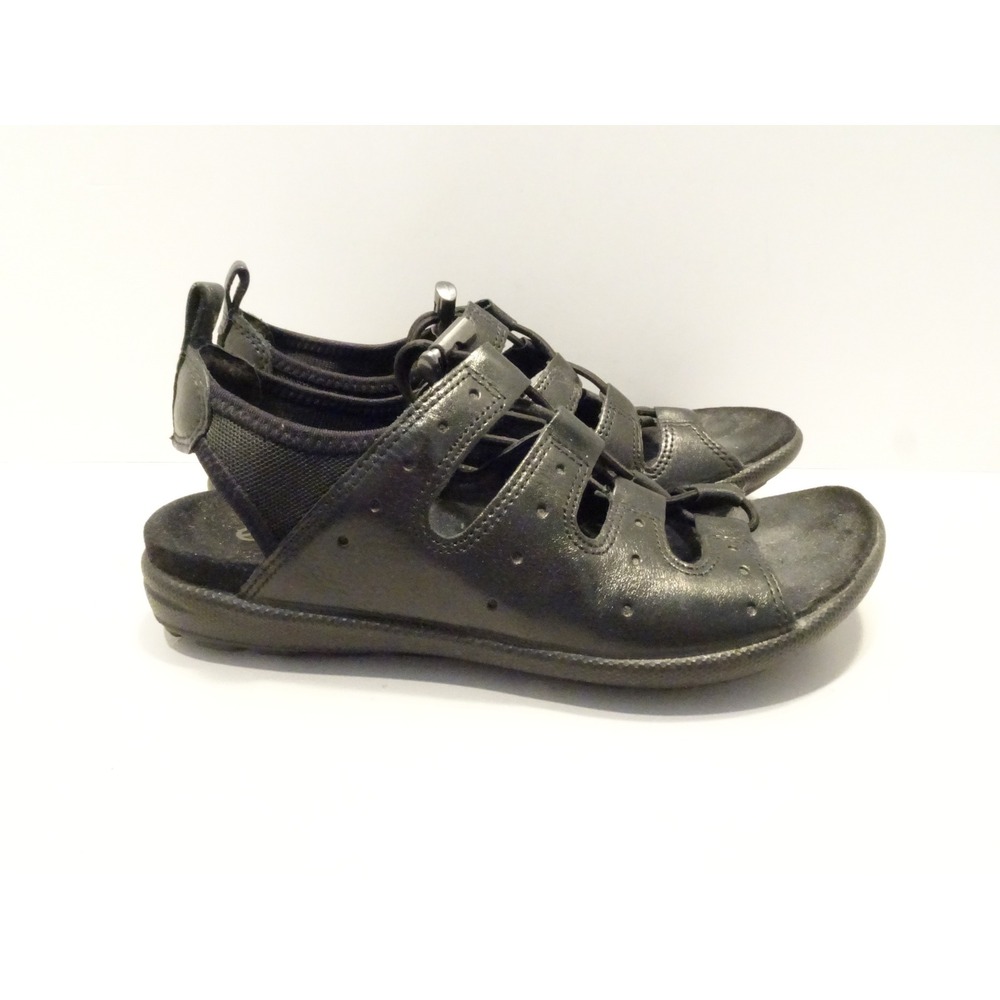 ECCO Womens Black Leather Bungee Lace Up Sport Sandals Size 36